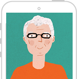 Paul Norris avatar inside an iPhone illustration